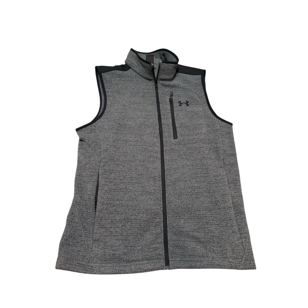 Under Armour Vest Full Zip Fleece Men Medium Gray Sleeveless Full Zip Pocket